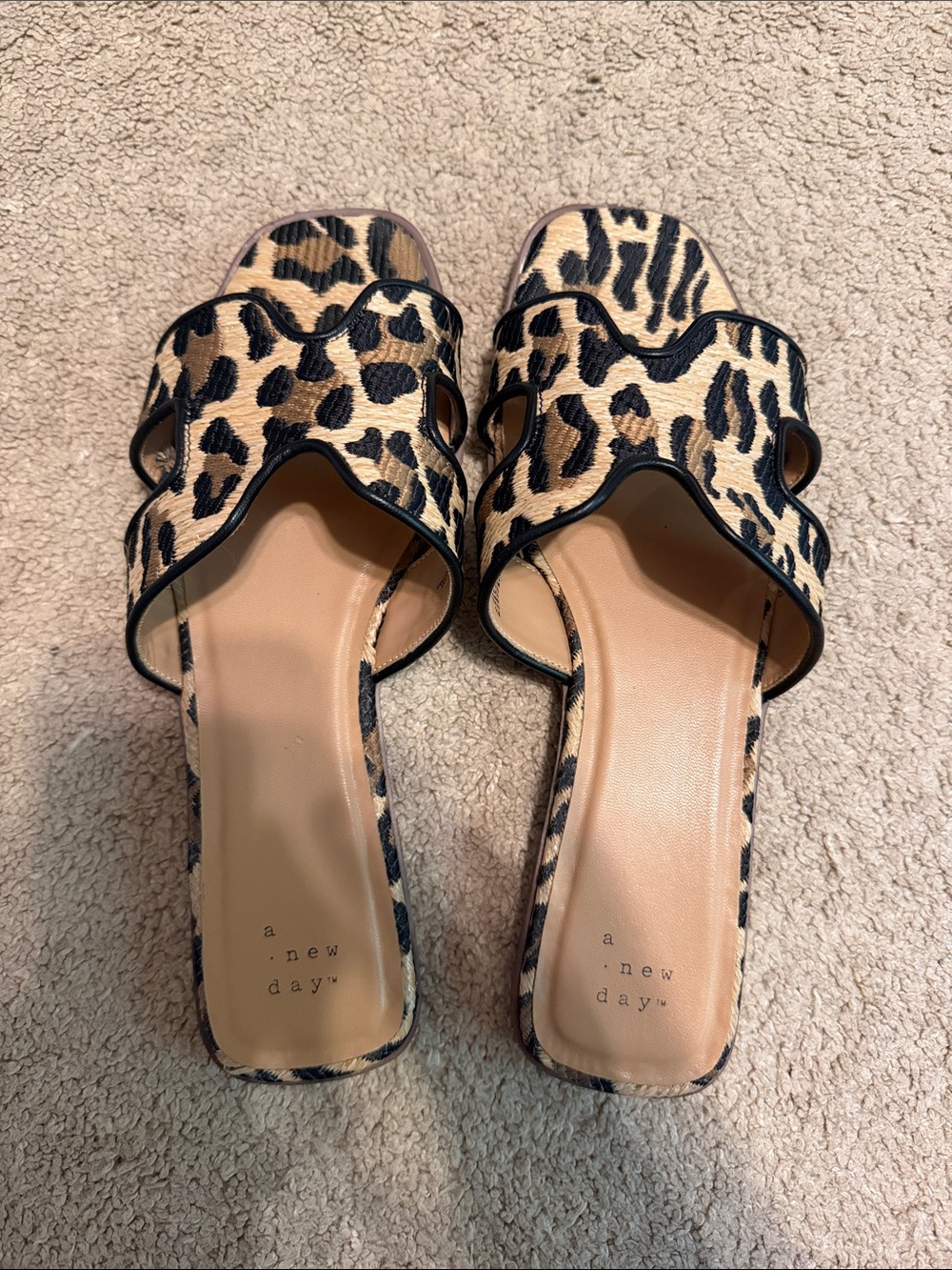 a new day Leopard-Print Scalloped Slide Sandals - Tan/Black